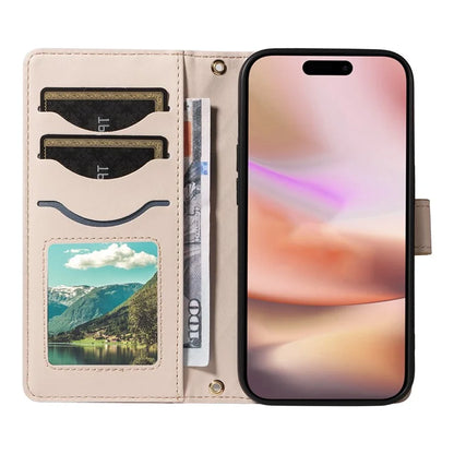 For iPhone 16 Case Wallet Quilted Leather Phone Cover with Shoulder Strap, Wrist Strap