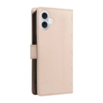 For iPhone 16 Case Wallet Quilted Leather Phone Cover with Shoulder Strap, Wrist Strap