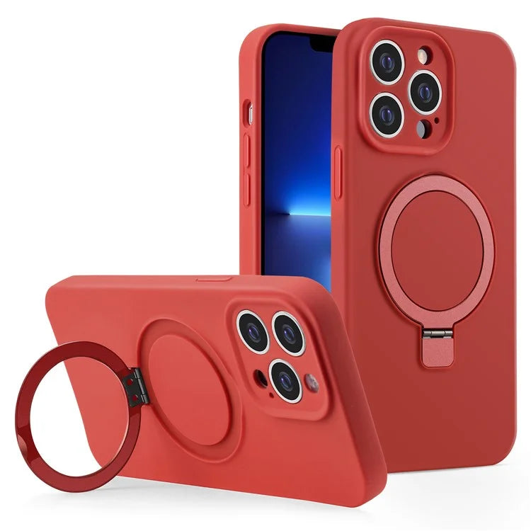 For iPhone 13 Pro Case Compatible with MagSafe Liquid Silicone Ring Kickstand Phone Cover
