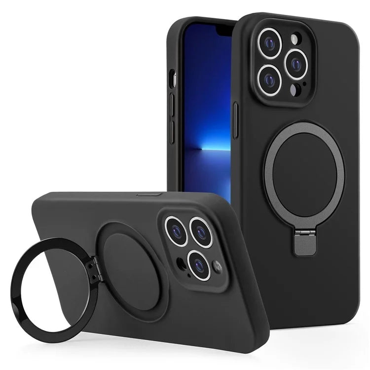 For iPhone 13 Pro Case Compatible with MagSafe Liquid Silicone Ring Kickstand Phone Cover