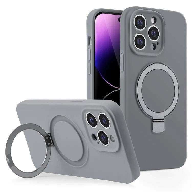 For iPhone 14 Pro Liquid Silicone Case Compatible with MagSafe Kickstand Phone Cover