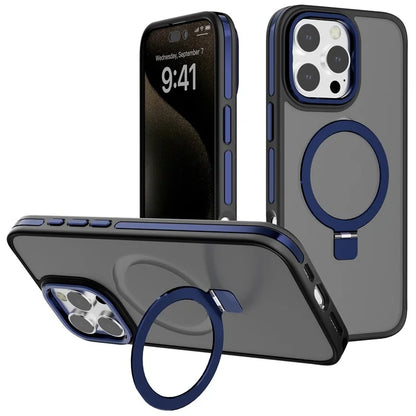 C1 Series For iPhone 15 Pro Case Rotatable Magnetic Ring Kickstand Drop-Proof TPU+PC Phone Cover