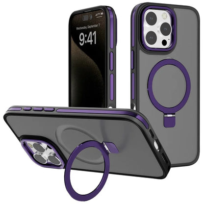 C1 Series For iPhone 15 Pro Case Rotatable Magnetic Ring Kickstand Drop-Proof TPU+PC Phone Cover