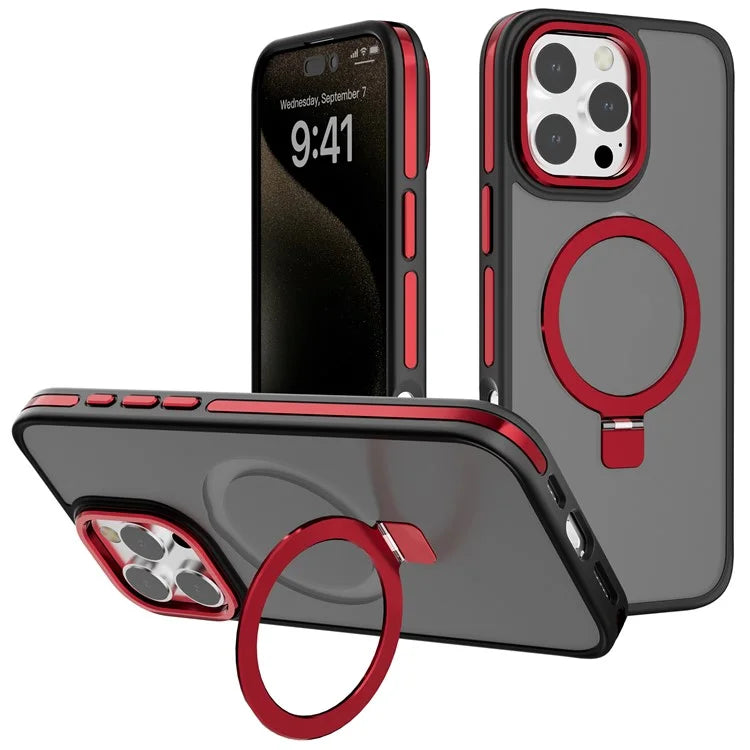 C1 Series For iPhone 15 Pro Case Rotatable Magnetic Ring Kickstand Drop-Proof TPU+PC Phone Cover