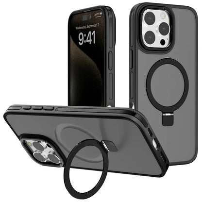 C1 Series For iPhone 15 Pro Case Rotatable Magnetic Ring Kickstand Drop-Proof TPU+PC Phone Cover