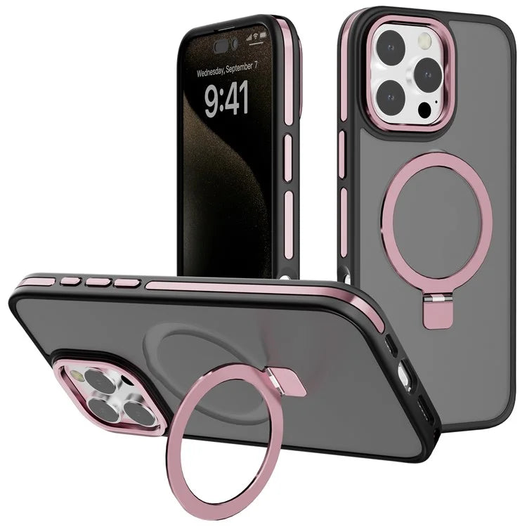 C1 Series For iPhone 15 Pro Case Rotatable Magnetic Ring Kickstand Drop-Proof TPU+PC Phone Cover