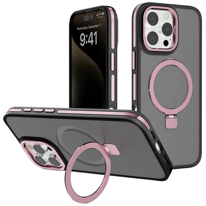 C1 Series For iPhone 15 Pro Case Rotatable Magnetic Ring Kickstand Drop-Proof TPU+PC Phone Cover