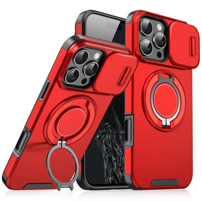 For iPhone 14 Pro Magnetic Case Slide Lens Cover Ring Kickstand TPU+PC Phone Shell
