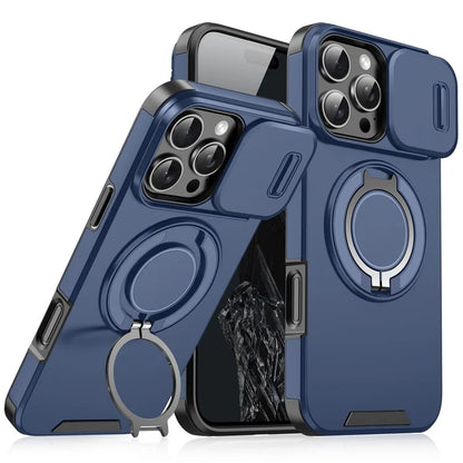 For iPhone 14 Pro Magnetic Case Slide Lens Cover Ring Kickstand TPU+PC Phone Shell