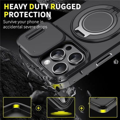 For iPhone 14 Pro Magnetic Case Slide Lens Cover Ring Kickstand TPU+PC Phone Shell