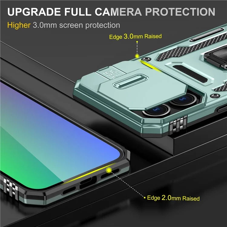 Armor Series For iPhone 16 Pro Max Case PC+TPU Kickstand Phone Cover with Slide Lens Lid