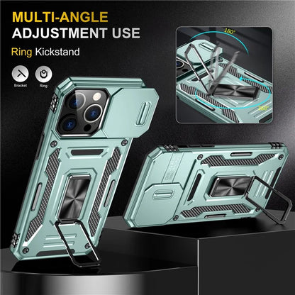Armor Series For iPhone 16 Pro Max Case PC+TPU Kickstand Phone Cover with Slide Lens Lid
