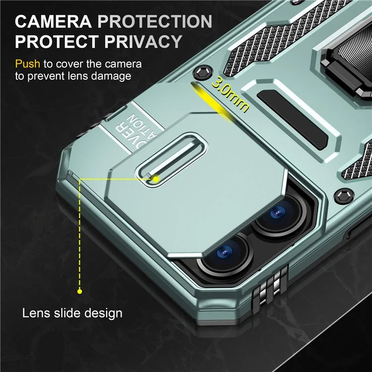Armor Series For iPhone 16 Pro Max Case PC+TPU Kickstand Phone Cover with Slide Lens Lid