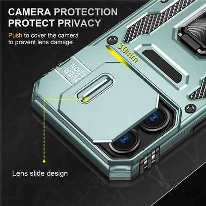 Armor Series For iPhone 16 Pro Max Case PC+TPU Kickstand Phone Cover with Slide Lens Lid