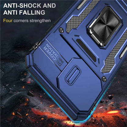 Armor Series For iPhone 16 Pro Max Case PC+TPU Kickstand Phone Cover with Slide Lens Lid