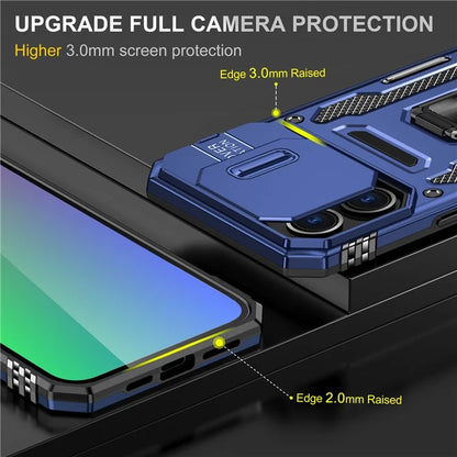 Armor Series For iPhone 16 Pro Max Case PC+TPU Kickstand Phone Cover with Slide Lens Lid