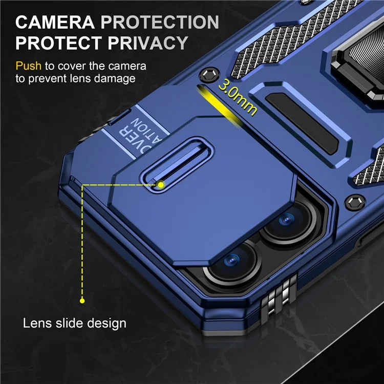 Armor Series For iPhone 16 Pro Max Case PC+TPU Kickstand Phone Cover with Slide Lens Lid