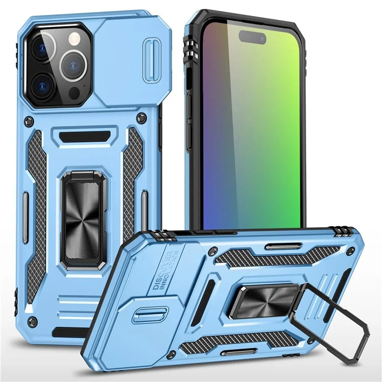 Armor Series For iPhone 16 Pro Max Case PC+TPU Kickstand Phone Cover with Slide Lens Lid