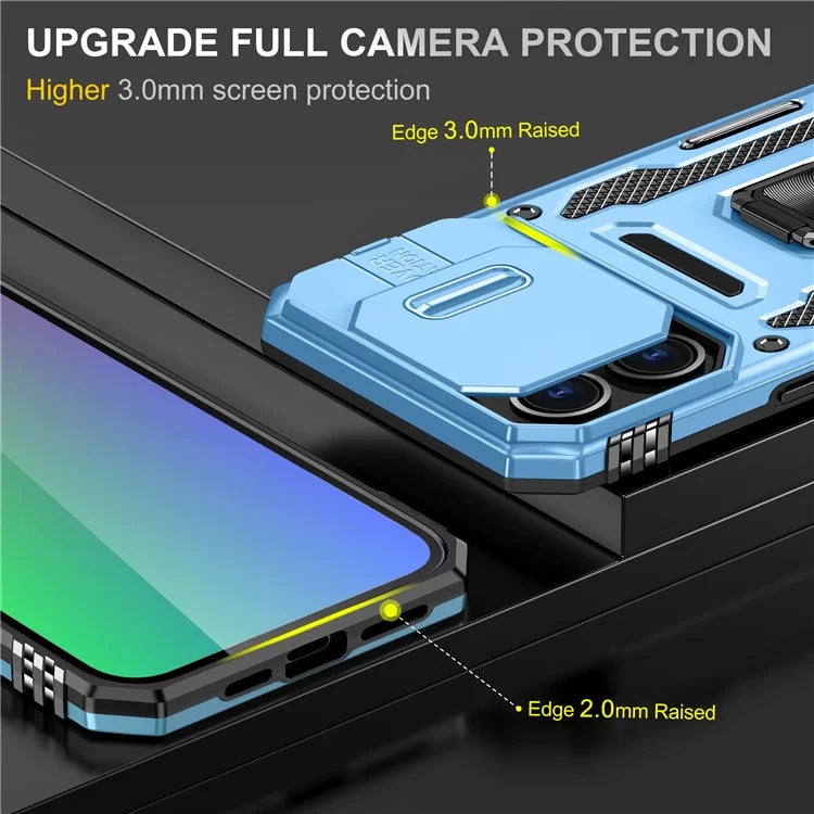 Armor Series For iPhone 16 Pro Max Case PC+TPU Kickstand Phone Cover with Slide Lens Lid