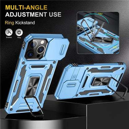Armor Series For iPhone 16 Pro Max Case PC+TPU Kickstand Phone Cover with Slide Lens Lid