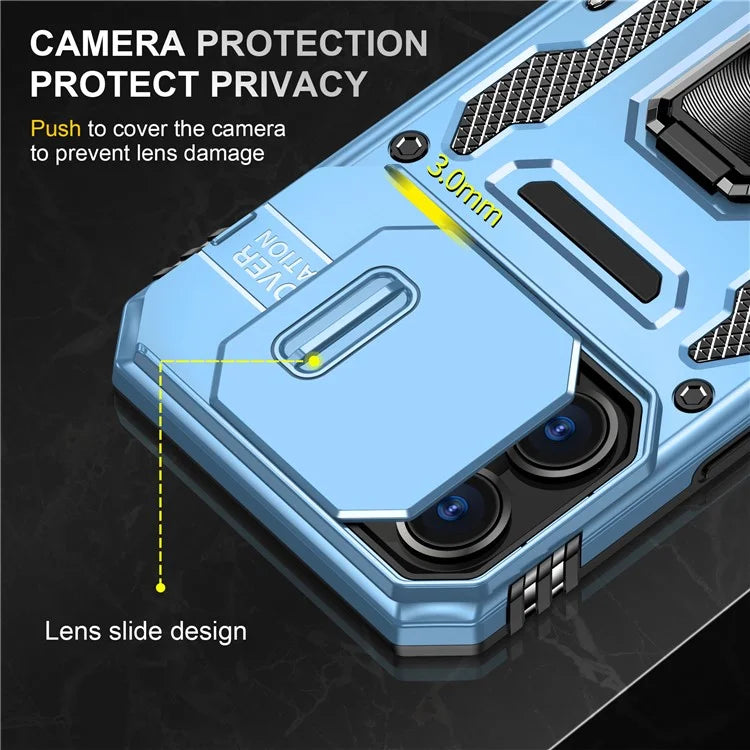 Armor Series For iPhone 16 Pro Max Case PC+TPU Kickstand Phone Cover with Slide Lens Lid