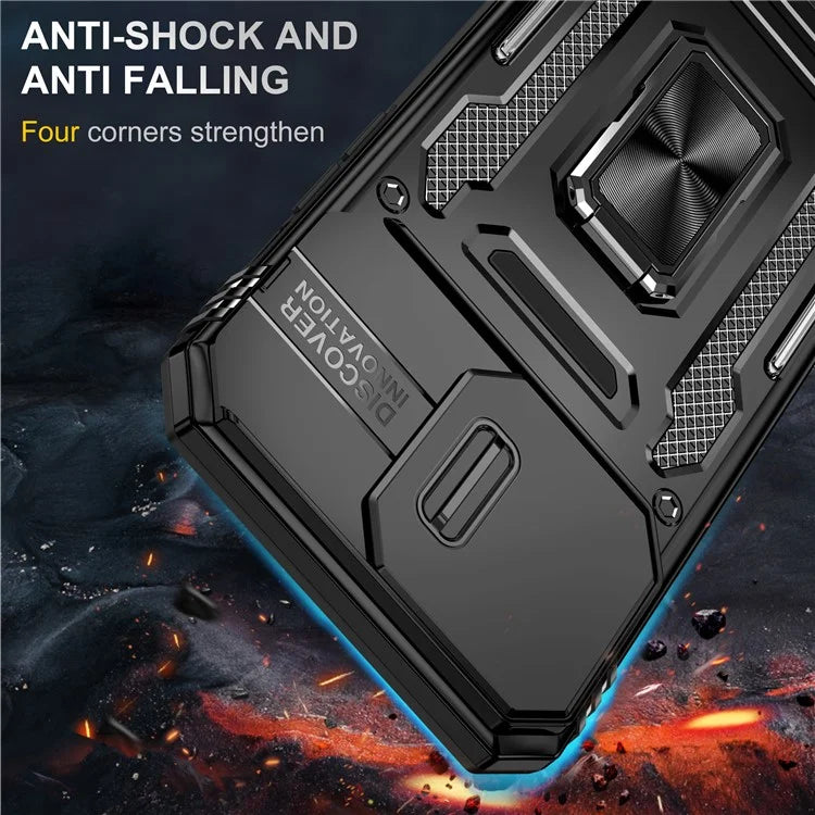 Armor Series For iPhone 16 Pro Max Case PC+TPU Kickstand Phone Cover with Slide Lens Lid