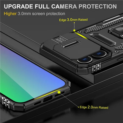 Armor Series For iPhone 16 Pro Max Case PC+TPU Kickstand Phone Cover with Slide Lens Lid