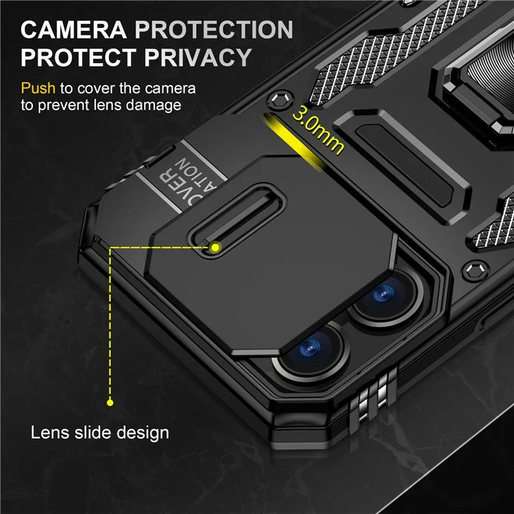 Armor Series For iPhone 16 Pro Max Case PC+TPU Kickstand Phone Cover with Slide Lens Lid