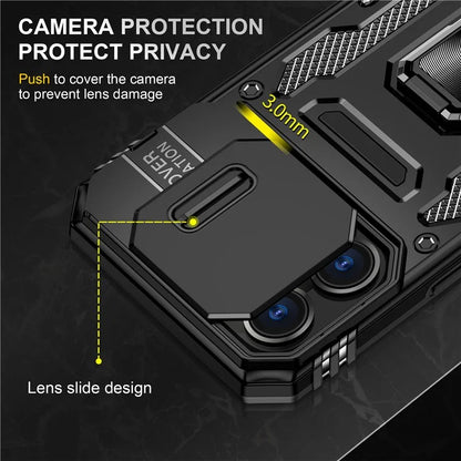Armor Series For iPhone 16 Pro Max Case PC+TPU Kickstand Phone Cover with Slide Lens Lid
