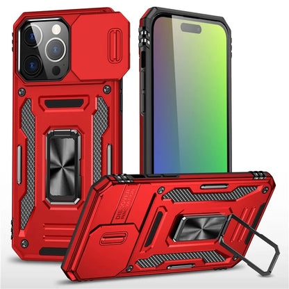 Armor Series For iPhone 16 Pro Max Case PC+TPU Kickstand Phone Cover with Slide Lens Lid