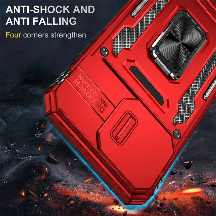 Armor Series For iPhone 16 Pro Max Case PC+TPU Kickstand Phone Cover with Slide Lens Lid