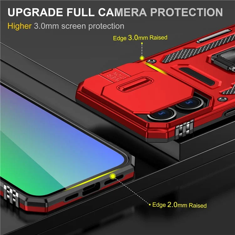Armor Series For iPhone 16 Pro Max Case PC+TPU Kickstand Phone Cover with Slide Lens Lid
