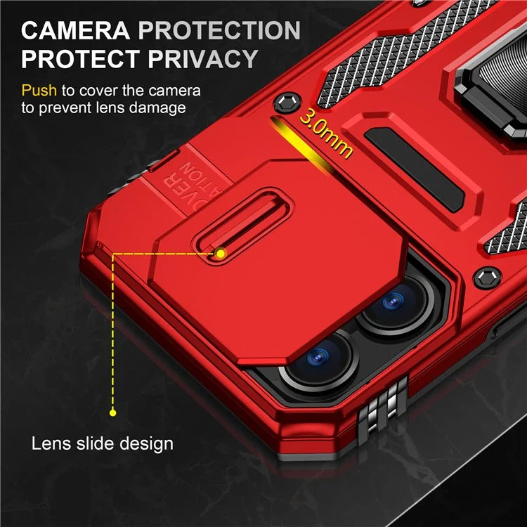 Armor Series For iPhone 16 Pro Max Case PC+TPU Kickstand Phone Cover with Slide Lens Lid
