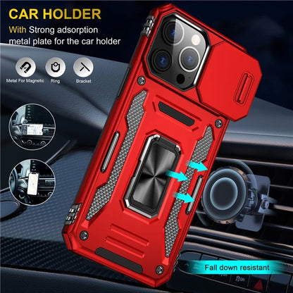 Armor Series For iPhone 16 Pro Max Case PC+TPU Kickstand Phone Cover with Slide Lens Lid
