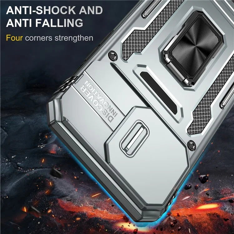 Armor Series For iPhone 16 Pro Max Case PC+TPU Kickstand Phone Cover with Slide Lens Lid