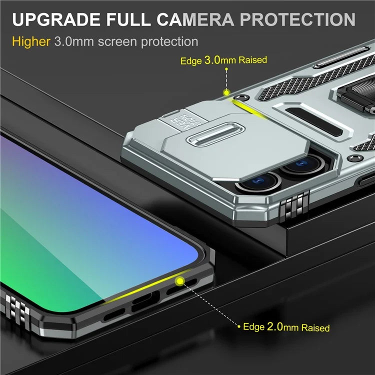 Armor Series For iPhone 16 Pro Max Case PC+TPU Kickstand Phone Cover with Slide Lens Lid