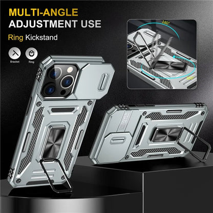 Armor Series For iPhone 16 Pro Max Case PC+TPU Kickstand Phone Cover with Slide Lens Lid