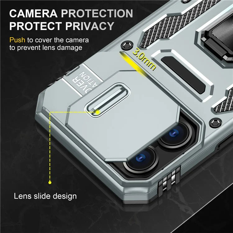 Armor Series For iPhone 16 Pro Max Case PC+TPU Kickstand Phone Cover with Slide Lens Lid