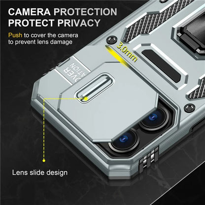 Armor Series For iPhone 16 Pro Max Case PC+TPU Kickstand Phone Cover with Slide Lens Lid
