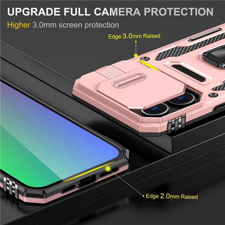 Armor Series For iPhone 16 Pro Max Case PC+TPU Kickstand Phone Cover with Slide Lens Lid