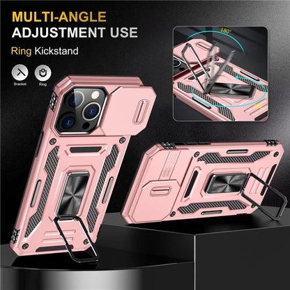 Armor Series For iPhone 16 Pro Max Case PC+TPU Kickstand Phone Cover with Slide Lens Lid