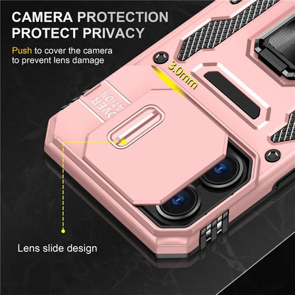 Armor Series For iPhone 16 Pro Max Case PC+TPU Kickstand Phone Cover with Slide Lens Lid