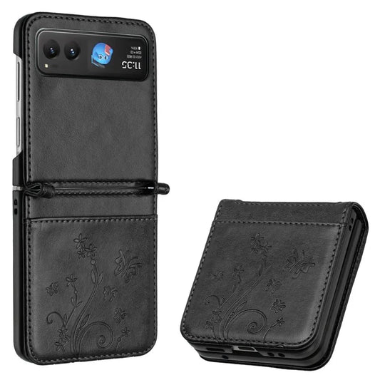 For Motorola Razr 40 5G Case Flower Imprint Leather Phone Cover with Card Holder