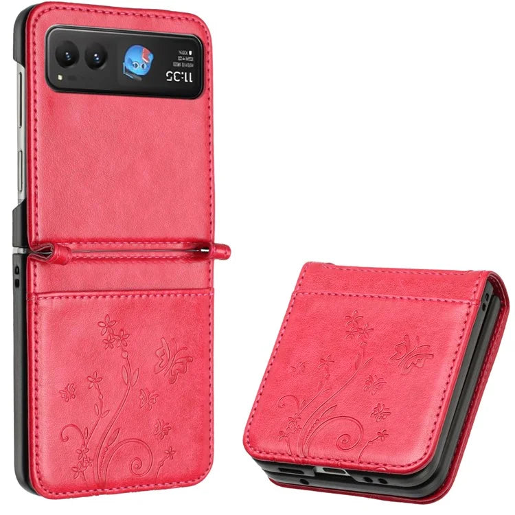 For Motorola Razr 40 5G Case Flower Imprint Leather Phone Cover with Card Holder