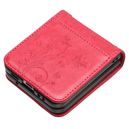 For Motorola Razr 40 5G Case Flower Imprint Leather Phone Cover with Card Holder