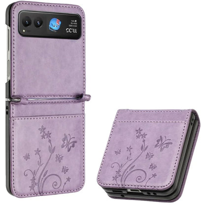 For Motorola Razr 40 5G Case Flower Imprint Leather Phone Cover with Card Holder