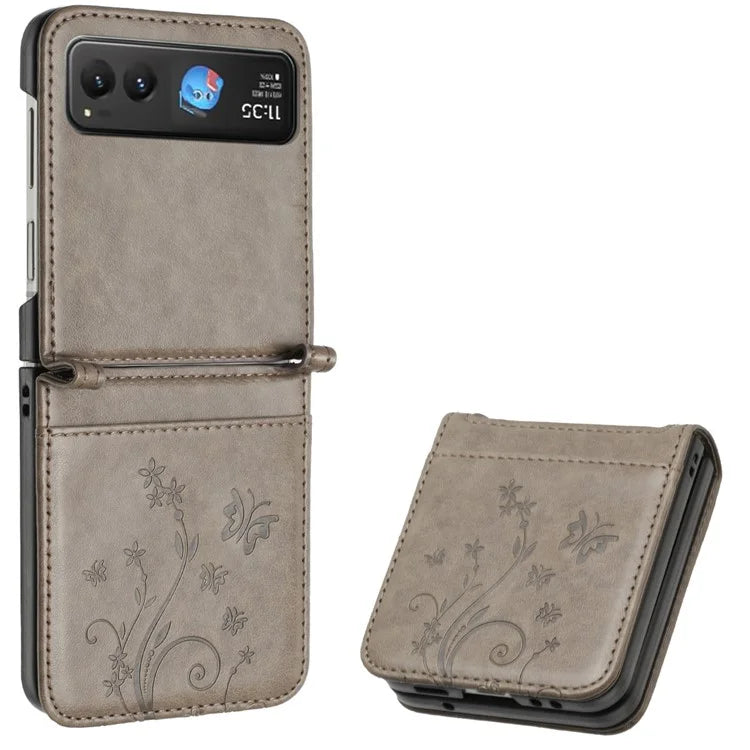For Motorola Razr 40 5G Case Flower Imprint Leather Phone Cover with Card Holder