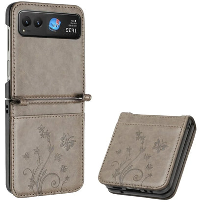 For Motorola Razr 40 5G Case Flower Imprint Leather Phone Cover with Card Holder
