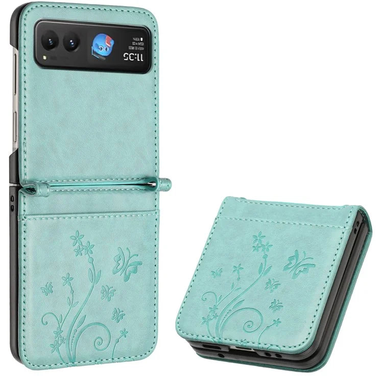 For Motorola Razr 40 5G Case Flower Imprint Leather Phone Cover with Card Holder