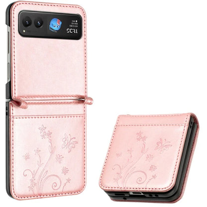 For Motorola Razr 40 5G Case Flower Imprint Leather Phone Cover with Card Holder